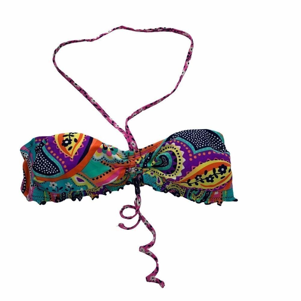 Hobie Bikini Top Colorful Funky Ruffle Halter Lrg